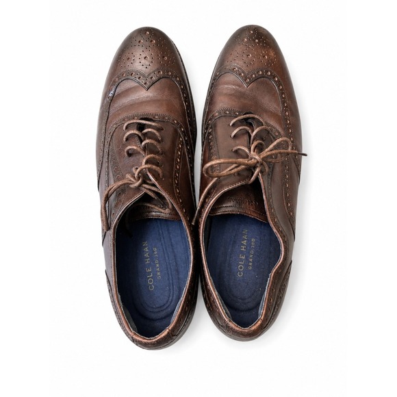 Cole Haan Grand.ØS Men\'s Brown Leather Wingtip Oxford‎ Dress Shoes Size 10W main image 4